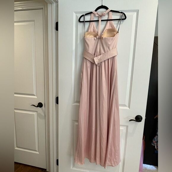 VERA WANG WHITE Label V -Neck Halter Gown with Slit VW360214 Color Blush Sz. 4 - Picture 5 of 9